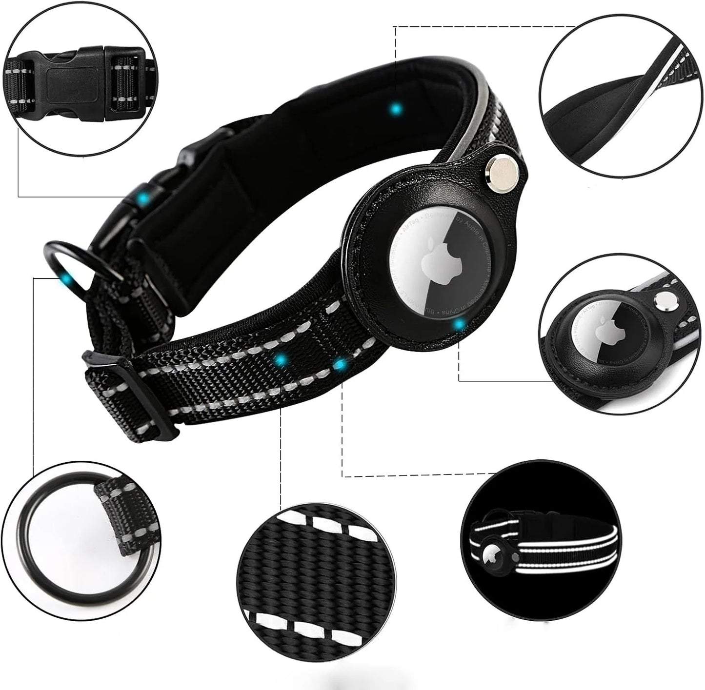 Reflective Dog Collar with AirTag Holder