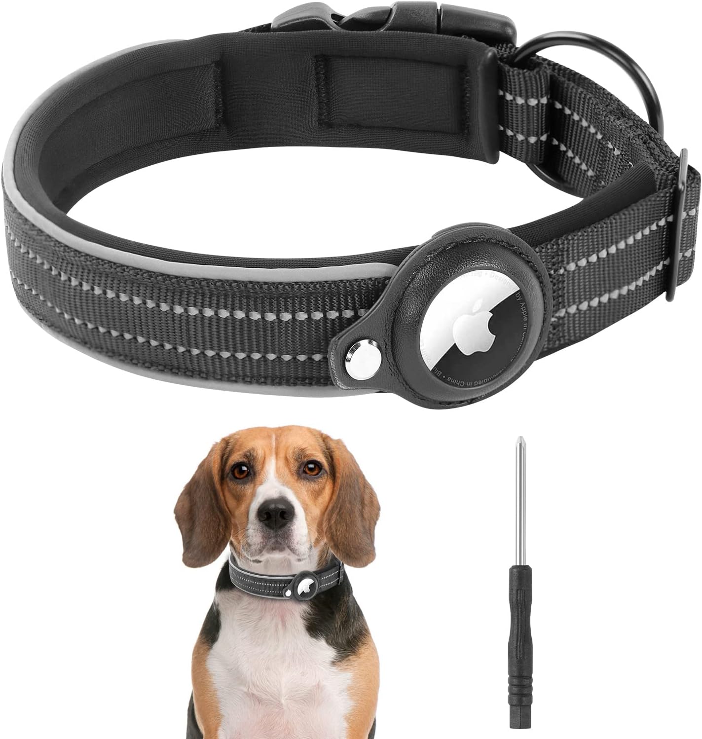 Reflective Dog Collar with AirTag Holder