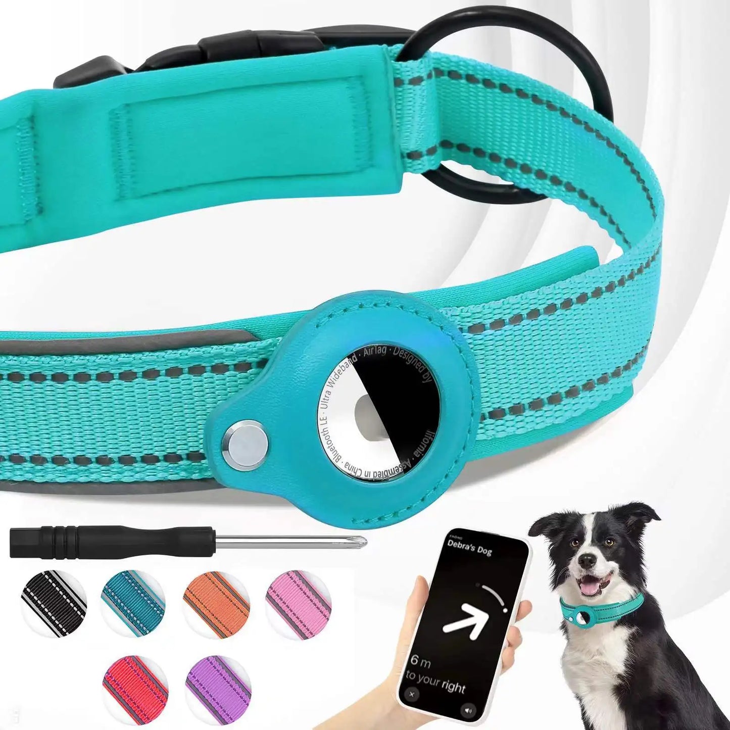 Reflective Dog Collar with AirTag Holder