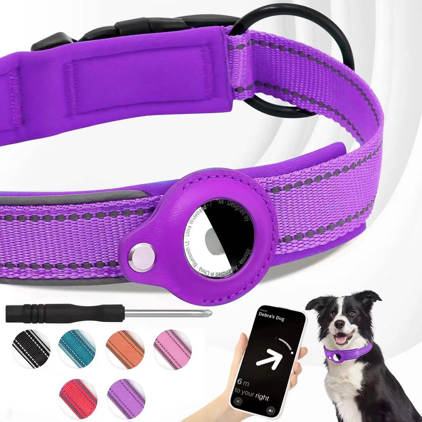 Reflective Dog Collar with AirTag Holder
