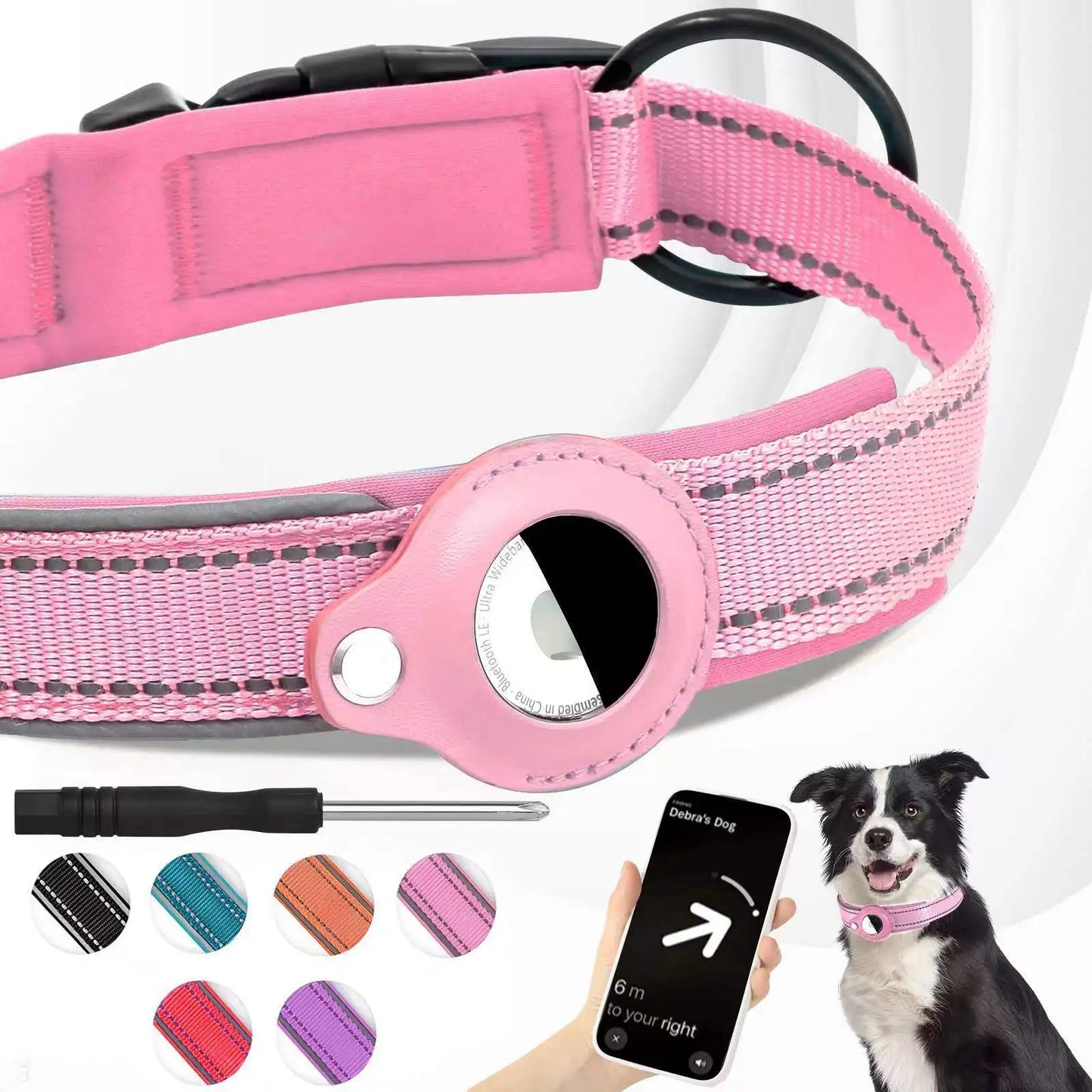 Reflective Dog Collar with AirTag Holder