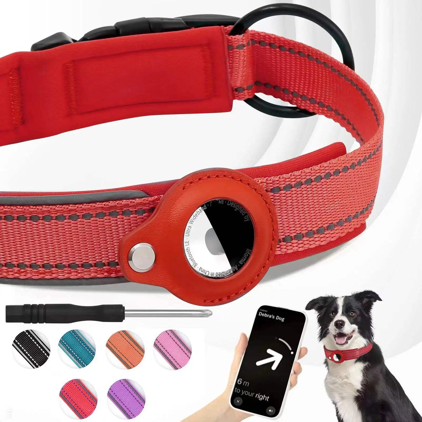 Reflective Dog Collar with AirTag Holder