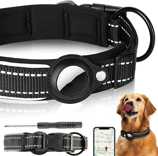 Reflective Dog Collar with AirTag Holder