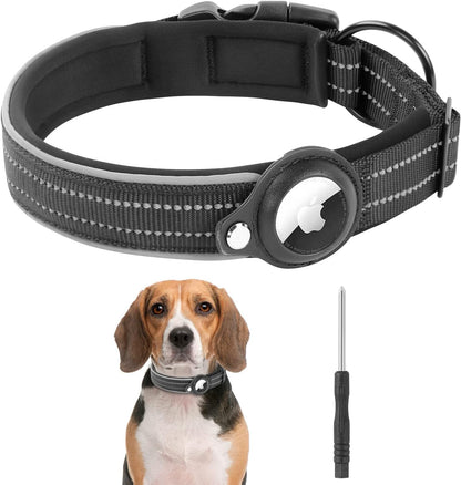 Reflective Dog Collar with AirTag Holder