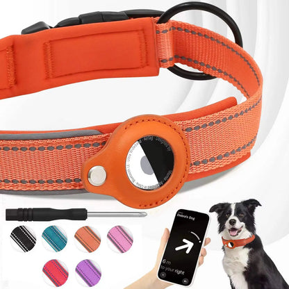 Reflective Dog Collar with AirTag Holder